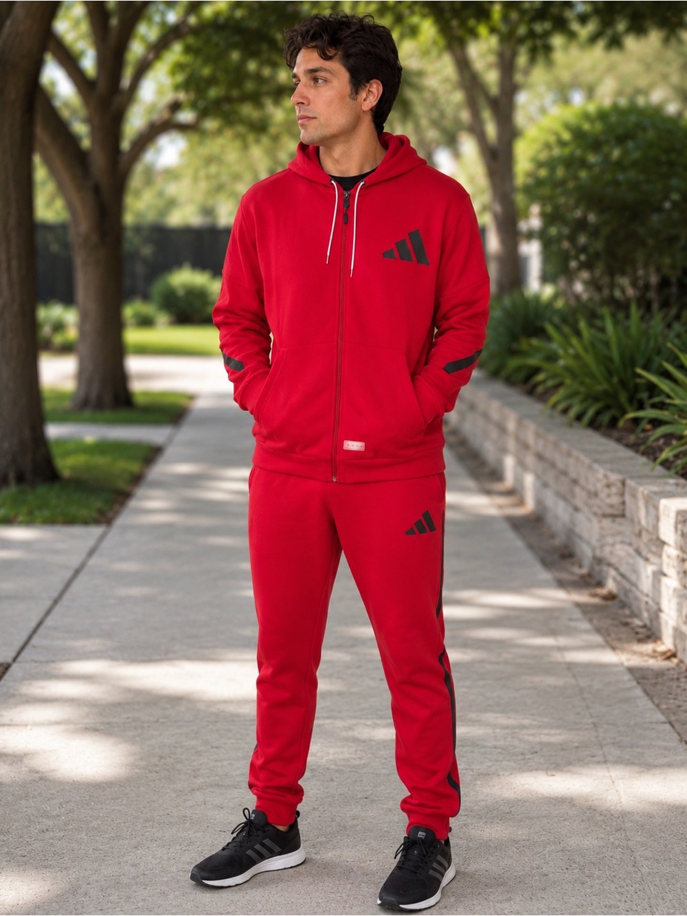 🎄adidas Red Full-Zip Hoodie and Jogger Set with Black Accents🎄